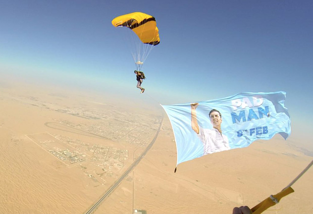 Watch: Dubai based girl jumps out of a plane to cheer Akshay Kumar for Pad Man