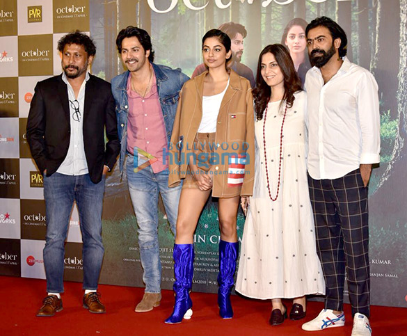 banita sandhu varun dhawan and shoojit sircar grace the trailer launch of october 24
