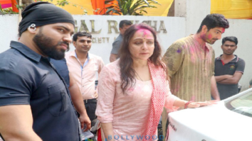 Hema Malini snapped after a holi party at daughter Esha Deol’s residence