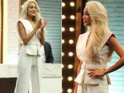 #TerrificThursday: Platinum blonde hair, white pant suit with a dangerous plunge, Lisa Haydon aces season’s sharp suiting trend!