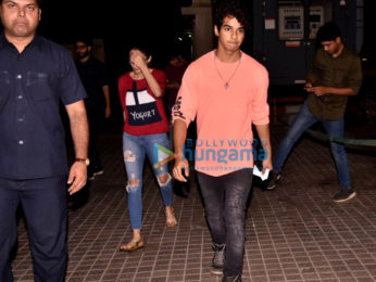 Boney Kapoor, Khushi Kapoor and Ishaan Khatter snapped post a movie screening