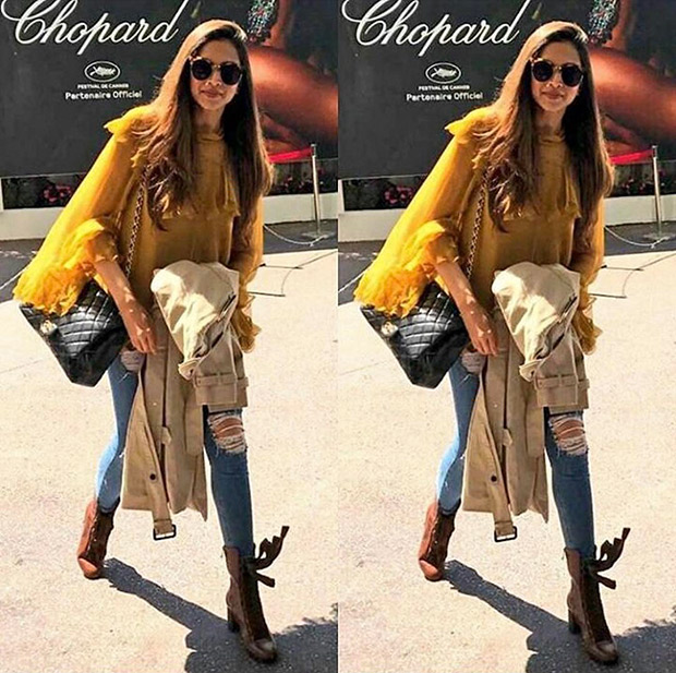 Deepika Padukone lands in Cannes in 2017 wearing a Chloe blouse