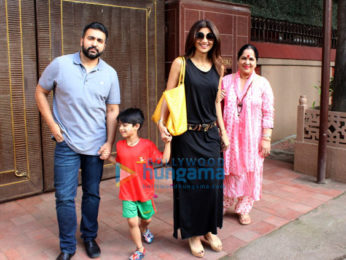 Raj Kundra and Shilpa Shetty with her family spotted at son Vivaan's school in Juhu