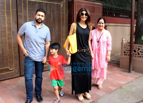 raj kundra and shilpa shetty with her family spotted at son vivaans school in juhu