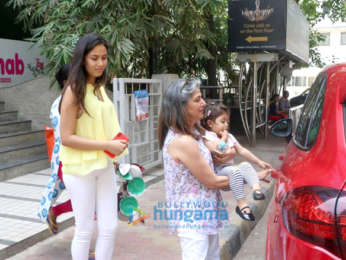 Mira Rajput snapped with Misha and her grandmother at a play school in Bandra