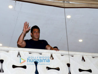 Salman Khan snapped in the balcony at Galaxy Apartments