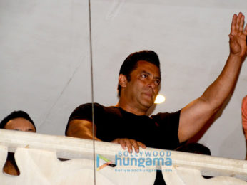 Salman Khan snapped in the balcony at Galaxy Apartments