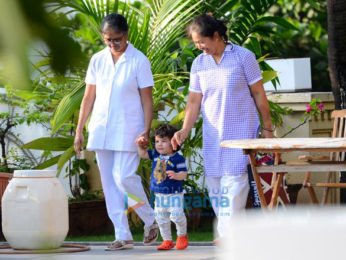 Taimur Ali Khan snapped in the garden at Amrita Arora's residence