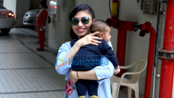 Tulsi Kumar snapped with her son Shivaay at the T-series office in Andheri