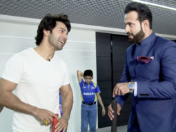 Varun Dhawan plays cricket with Irfan Pathan at Star Sports Show Kent Cricket Live