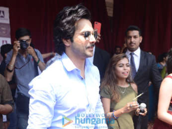 Varun Dhawan snapped promoting October at a college in Delhi