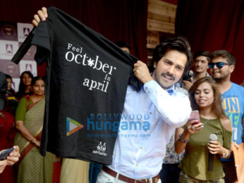 Varun Dhawan snapped promoting October at a college in Delhi