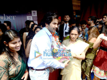 Varun Dhawan snapped promoting October at a college in Delhi