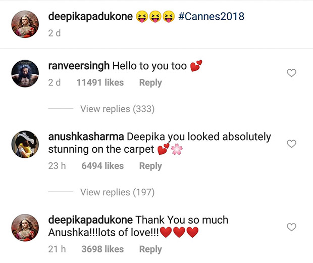 Cannes 2018: After Ranveer Singh, Anushka Sharma shows some 'Girl Love' to Deepika Padukone Cannes 2018: After Ranveer Singh, Anushka Sharma shows some 'Girl Love' to Deepika Padukone