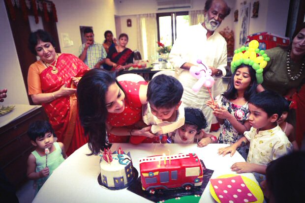 Here’s how Rajinikanth celebrated the birthday of his grandson Ved with his daughters and son-in-law Dhanush