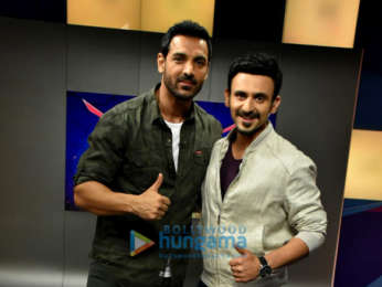 John Abraham snapped on sets of Kent Cricket Live promoting his film Parmanu