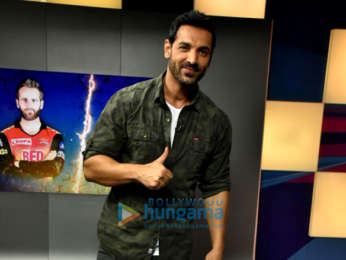 John Abraham snapped on sets of Kent Cricket Live promoting his film Parmanu