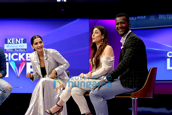 kareena kapoor khan sonam kapoor swara bhaskar shikha talsania snapped promoting veere di wedding on kent cricket live at star sports studio 5