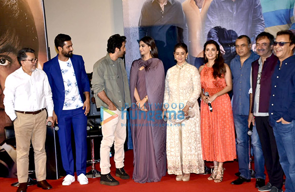 ranbir kapoor sonam kapoor rajkumar hirani vidhu vinod chopra snapped at the trailer launch of sanju 3