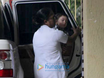 Taimur Ali Khan snapped outside Karisma Kapoor's residence