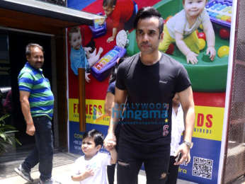 Tusshar Kapoor snapped with his son Laksshya outside the gym in Bandra