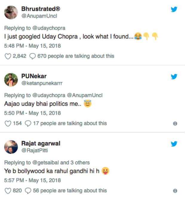 Uday Chopra gets TROLLED for his all guns blazing tweets on Karanataka elections