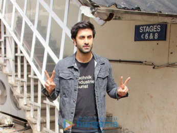 Ranbir Kapoor, Rajkumar Hirani and Vidhu Vinod Chopra snapped during media interviews at Mehboob Studio for Sanju