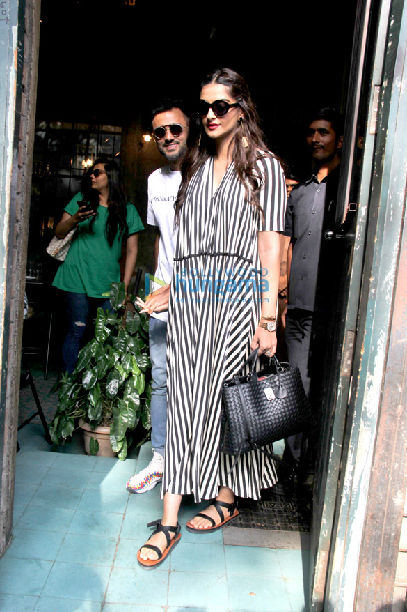 Sonam Kapoor Ahuja and Anand Ahuja spotted at Pali Village Cafe in Bandra