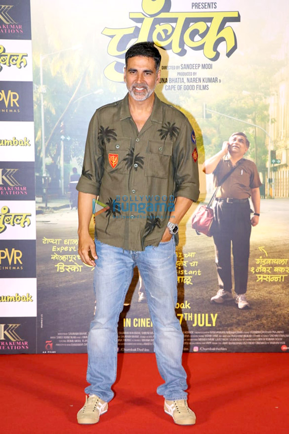 akshay kumar attends the trailer launch of the marathi film chumbak at pvr juhu 3
