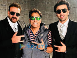 BEHIND THE SCENES: Reel and Real Sanju Ranbir Kapoor and Sanjay Dutt strike a pose during ‘Baba Bolta Hai Bas Ho Gaya’ shooting