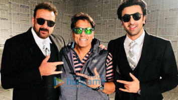 BEHIND THE SCENES: Reel and Real Sanju Ranbir Kapoor and Sanjay Dutt strike a pose during ‘Baba Bolta Hai Bas Ho Gaya’ shooting