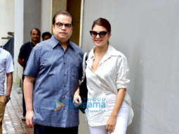 Jacqueline Fernandez and Ramesh S Taurani snapped at the TIPS Films office in Bandra