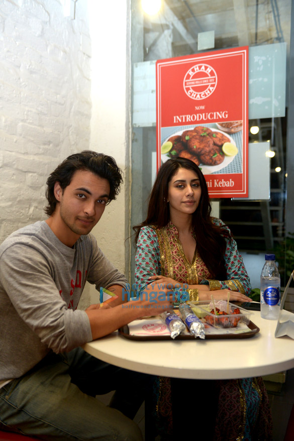 aayush sharma and warina hussain snapped at loveratri promotions at khan chacha kabab khan market in new delhi 3