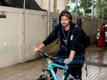 Ali Fazal snapped riding his bicycle in Juhu