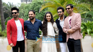 Cast of the film Stree snapped during media interactions at Novotel hotel in Juhu