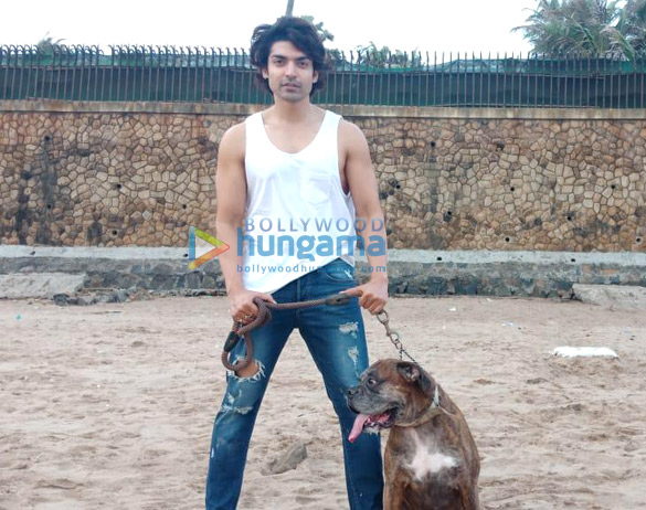 gurmeet choudhary snapped at juhu beach with his dog 2