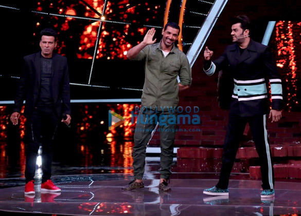 john abraham and manoj bajpayee promote their film satyameva jayate on the sets of indian idol 3