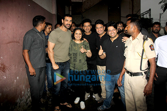 John Abraham and Manoj Bajpayee snapped at Gaiety after watching Satyameva Jayate John Abraham and Manoj Bajpayee snapped at Gaiety after watching Satyameva Jayate