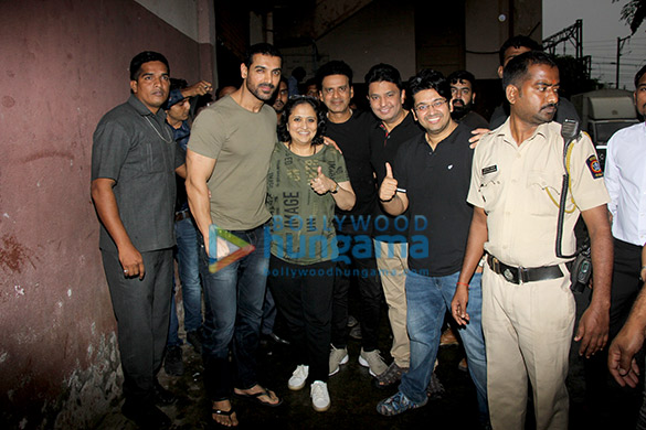 john abraham and manoj bajpayee snapped at gaiety after watching satyameva jayate 3