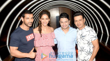 John Abraham, Manoj Bajpayee and Bhushan Kumar snapped promoting Satyamev Jayate in Delhi