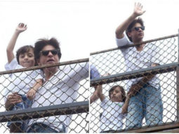 Pics & Video: Shah Rukh Khan and AbRam drive fans crazy after their customary Eid greeting at Mannat