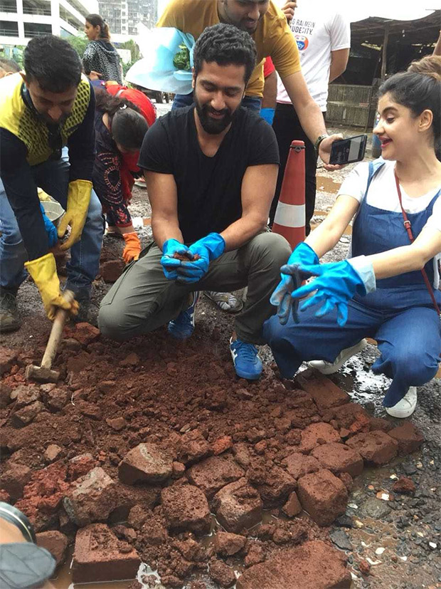 Sanju actor Vicky Kaushal fills potholes in Mumbai in an appeal for better roads