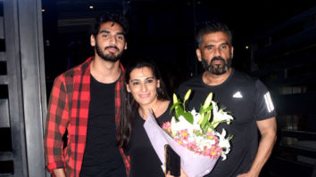 Suniel Shetty, Ahan Shetty snapped at Mana Shetty’s birthday dinner at BKC