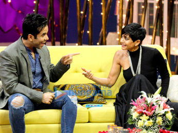 Tusshar Kapoor, Mandira Bedi and Rajeev Khandelwal snapped on sets of the show Juzz Baatt