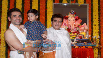 Jeetendra and Tusshar Kapoor snapped during Ganpati puja at their residence