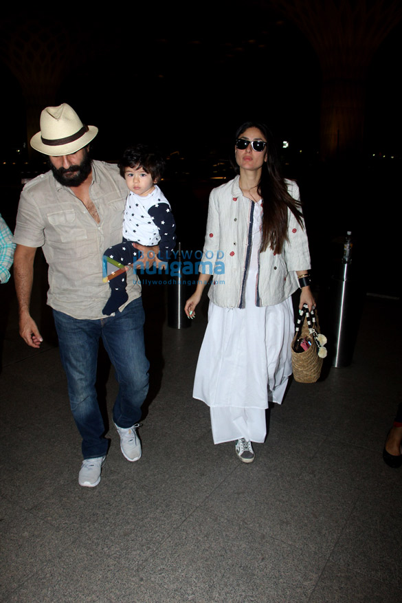 Saif Ali Khan, Kareena Kapoor Khan and Taimur Ali Khan snapped at the airport last night