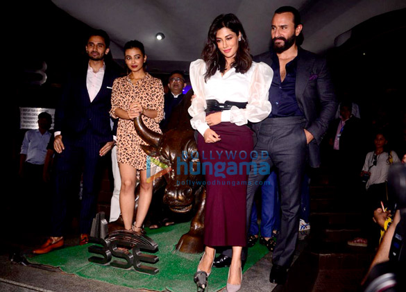 saif ali khan radhika apte and others snapped at the trailer launch of baazaar 4