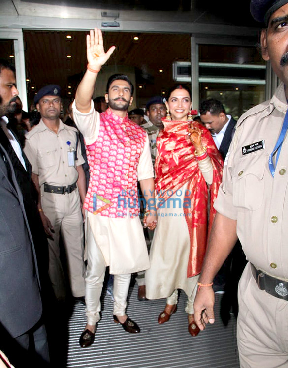 Deepika Padukone and Ranveer Singh snapped arriving post their wedding in Italy