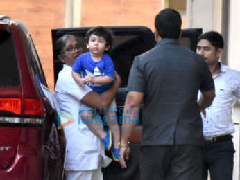 Taimur Ali Khan snapped at Amrita Arora's residence in Bandra