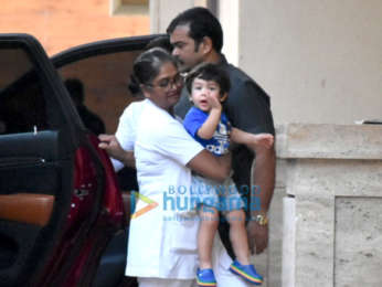 Taimur Ali Khan snapped at Amrita Arora's residence in Bandra